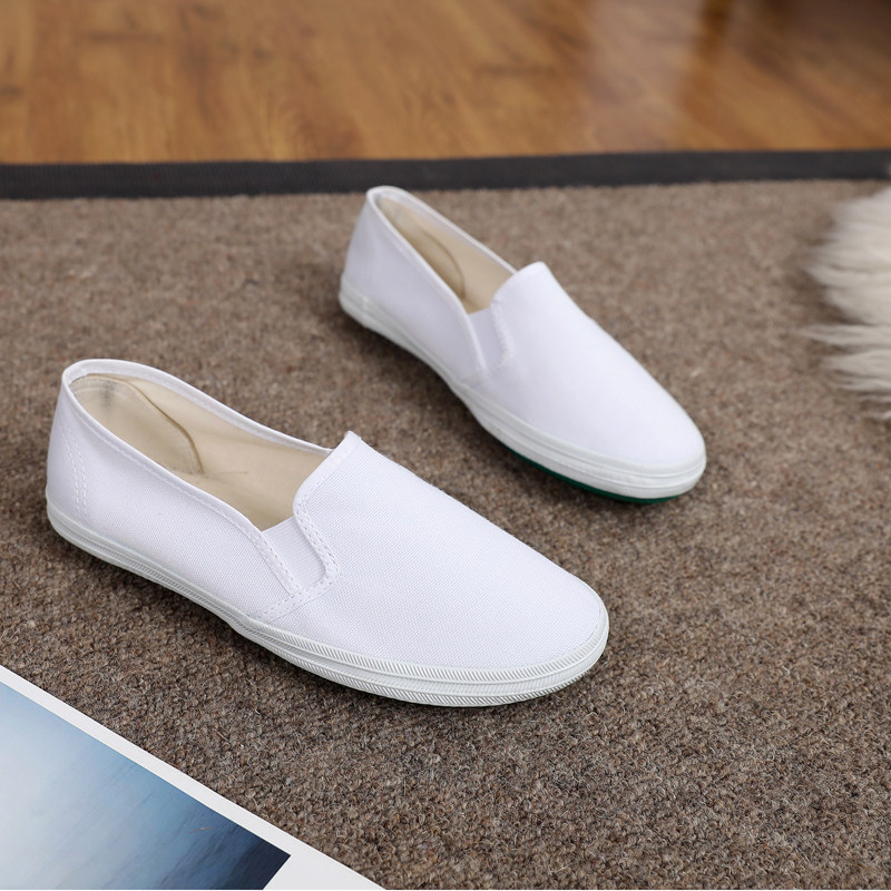 小白鞋帆布鞋系带白球鞋防滑学校活动指定舞蹈鞋体操鞋休闲运动鞋