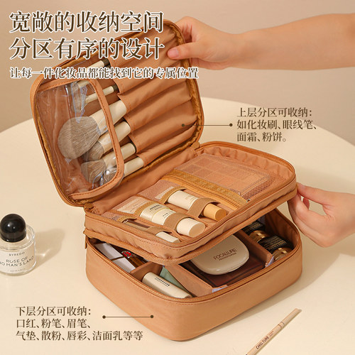 大容量化妆包女便携式新款分区手提化妆刷收纳包高端旅行洗漱包袋 - 图1