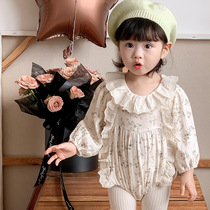 Baby clothes autumn clothing sweet and beautiful floral side collar wrap fart lady baby fall one-piece dress foreign air princess long-sleeved khaclothes