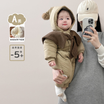 Baby Winter Style Conjoined Clothes Cute Tandem Hat Khalagha Velvet Climbing Suit Woman Baby Winter Dress Cotton Suit Super Cute Thickened Hut