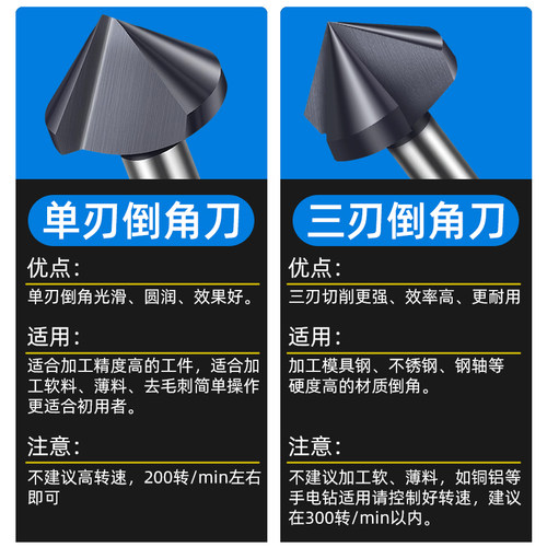 单刃倒角刀90度去毛刺45度不锈钢沉头沉孔钻头三刃镀钛锪钻倒角器 - 图1