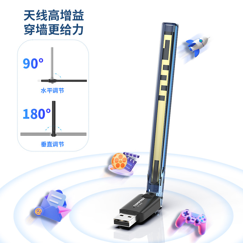 COMFAST免驱动usb无线网卡台式机wifi6接收发射器即插即用迷你网络信号笔记本电脑随身wifi连接热点CF-940F-图1