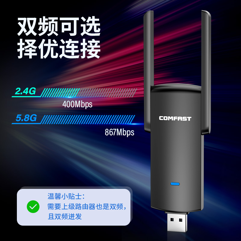 COMFAST【千兆穿墙】免驱USB无线网卡台式机电脑WIFI接收器1300M双频笔记本电脑外置5G无线网络发射器 - 图1