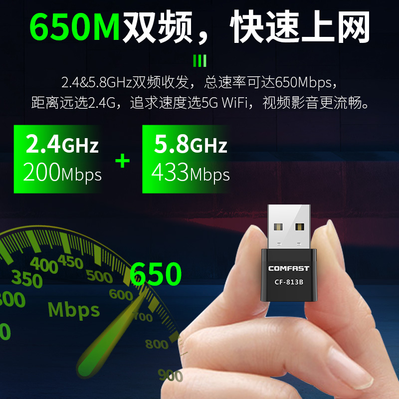 COMFAST无线网卡蓝牙wifi二合一usb台式电脑接收器双频5G台式机笔记本电脑外置网络信号发射器模块 CF-813B - 图3