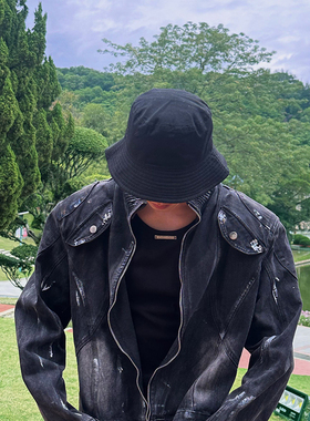 可塑形宽檐渔夫帽痞帅男水洗黑灰