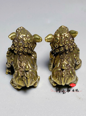 仿古纯铜狮子一对宫门实心小号狮子镇宅招财茶宠居家客厅桌面摆件