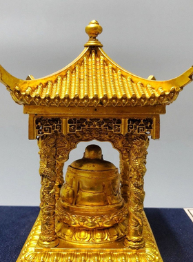 铜鎏金弥勒佛四面佛摆件清朝老铜器镀金房塔佛亭子佛塔佛古玩收藏