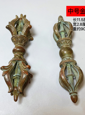 古玩铜器大号金刚杵降魔杵复古紫皮包浆金刚降魔九股密宗法器摆件