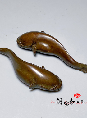 仿古纯铜实心小鲶鱼年年有余茶宠桌面趣味摆件文房镇纸文镇装饰品