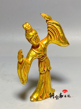 仿古铜器镀金仕女摆件复古唐代宫庭乐舞仕女铜人家居桌面装饰摆件