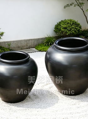 黑色陶罐种树花盆落地大花瓶大缸