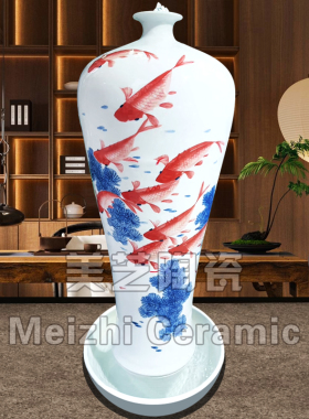 手绘陶瓷流水生财摆件加湿器花瓶