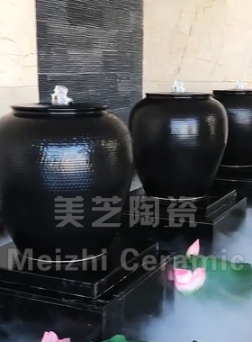 定做溢水花盆鱼池流水陶罐涌泉坛子庭院水景花瓶喷泉水缸喷水罐子