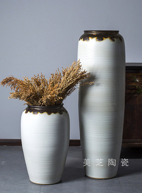 豪宅白色文艺瓷瓶花罐客厅插花陶缸落地大型花瓶三件套装饰品摆件