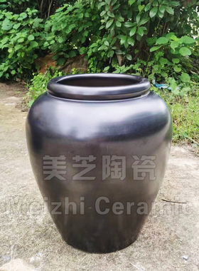 酒店黑色哑光花器大型水景缸陶罐流水坛子陶瓷落地大花瓶种植花盆
