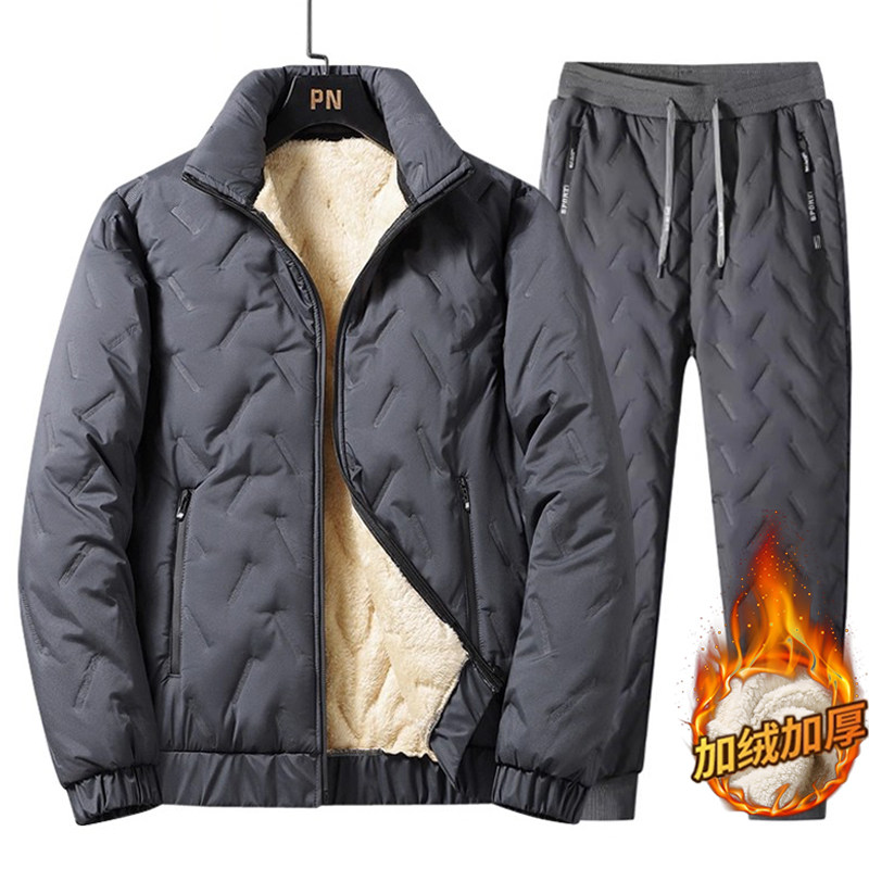 冬季休闲长裤套装男士羊羔绒外套胖子棉衣加绒加厚大码保暖衣棉裤,淘宝优惠券,粉丝福利购,淘宝优惠卷