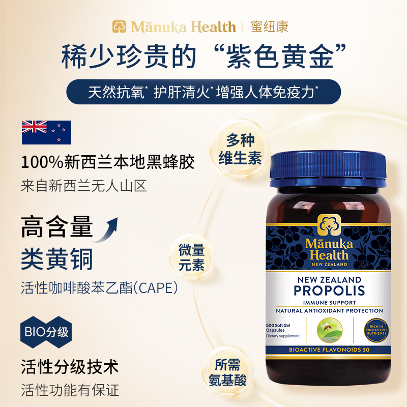 Manuka蜜纽康天然黑蜂胶软胶囊BIO30+500粒新西兰囤货送礼佳品-图1