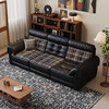 Mid-century style retro oil wax leather sofa leather and cloth dual-purpose straight row adjustable high backrest first layer cowhide down sofa