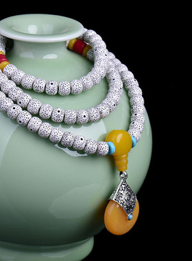 正月菩提项链108颗仿星月菩佛珠手串手链蜜蜡款吊坠项饰中国风