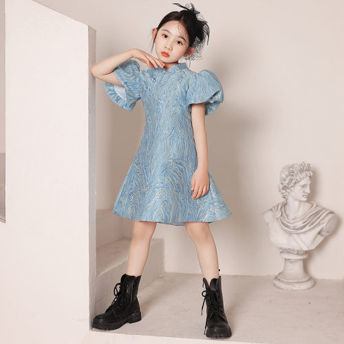 生日钢琴礼服公主裙女大童中国风走秀泡泡袖连衣裙2026花童旗袍裙 - 图0