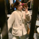 Korean style loose mink plush short stand collar jacket for women