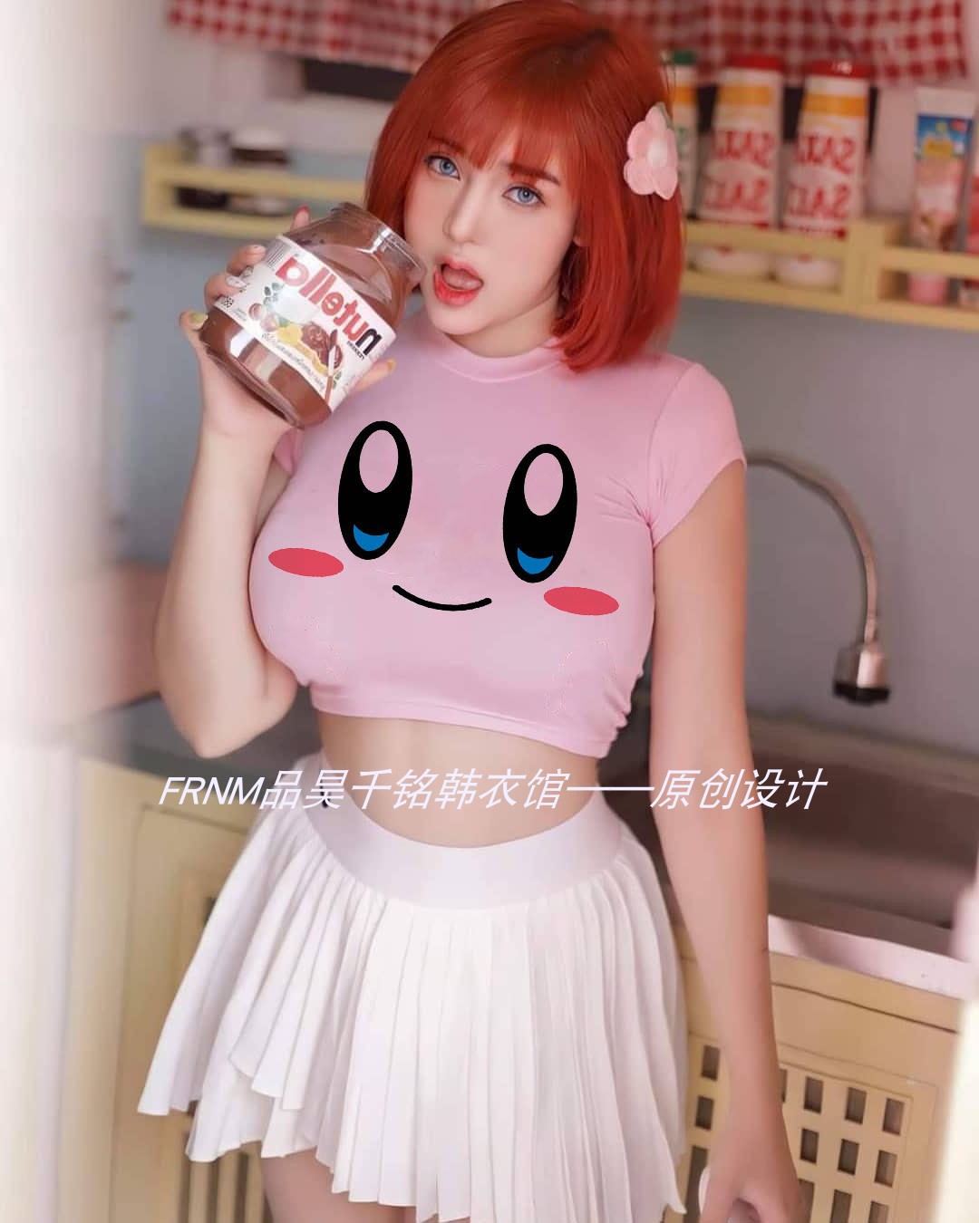 星之卡比Kirby卡通粉色显胸大立体3D网红上镜衣服t恤短装上衣女夏