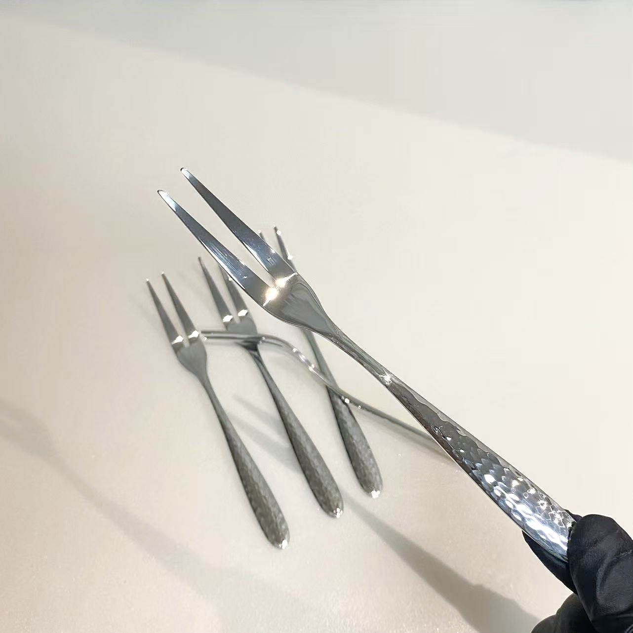 外贸欧式18/10不锈钢水果叉锤纹水果签甜品叉蛋糕叉点心叉月饼叉,淘宝优惠券,粉丝福利购,淘宝优惠卷