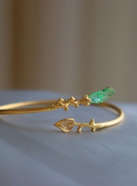 此心日月金枝玉叶金手镯送女友送朋友手链手串叶子手镯（已结缘）