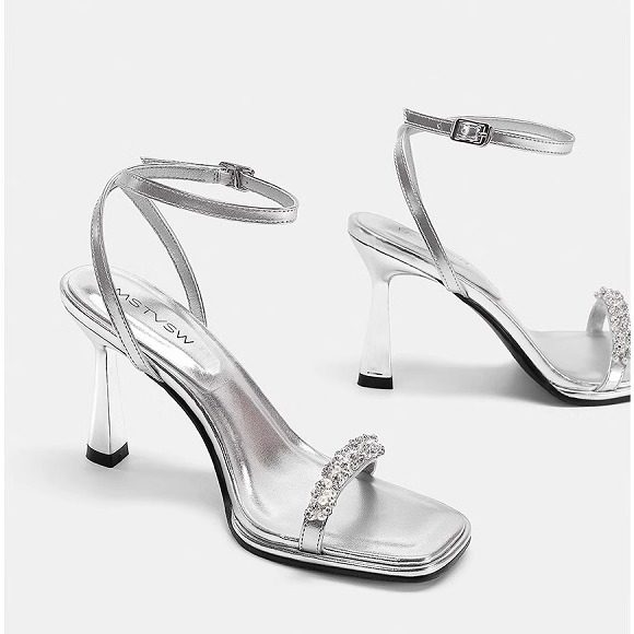 银色高跟鞋女2025年新款细跟珍珠水钻一字带绝美凉鞋女夏季不累脚,淘宝优惠券,粉丝福利购,淘宝优惠卷