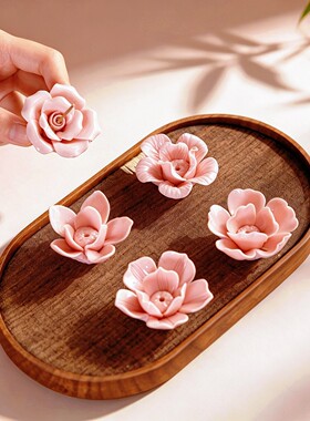 非遗陶瓷莲花牡丹线香香插摆件