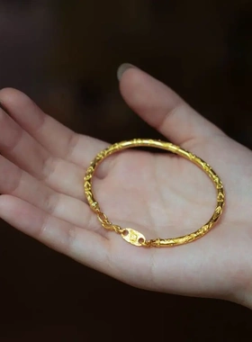 古法金錾手链手镯实心轻奢小众