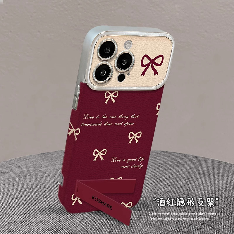 2025新年女款蝴蝶结适用苹果16pro安可拉红手机壳红色15promax支架Phone14plus大视窗羊皮13高级感11电镀12套