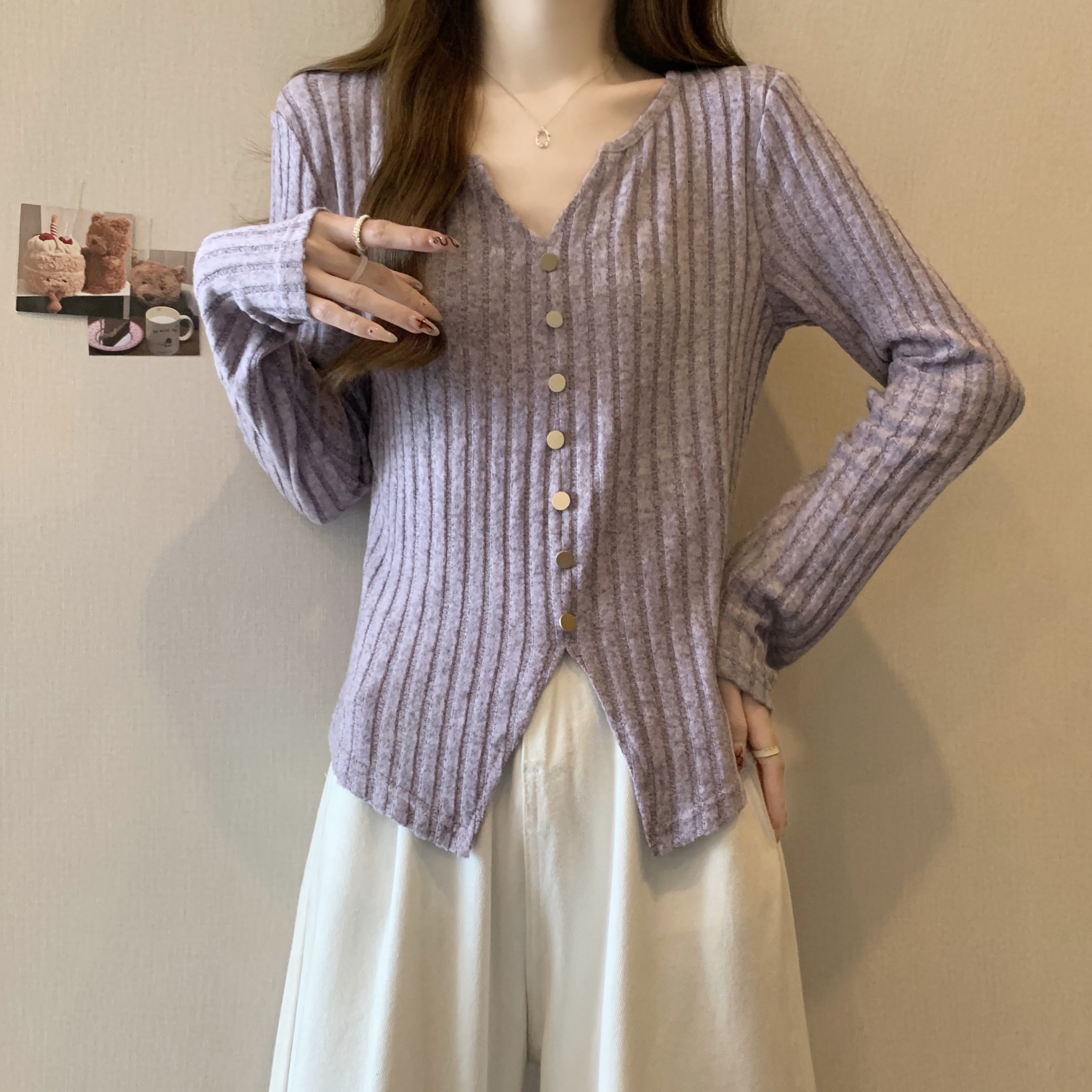 大码女装T恤2024秋冬新款胖mm设计感修身显瘦针织百搭打底衫上衣,淘宝优惠券,粉丝福利购,淘宝优惠卷