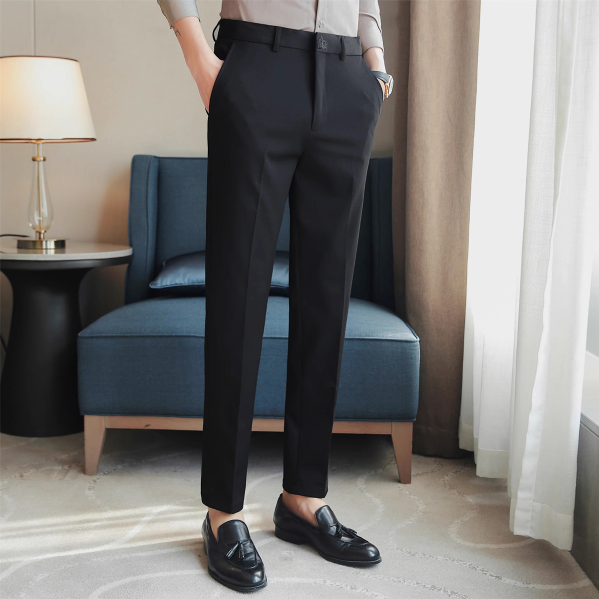 黑色西裤男秋冬加绒九分裤修身小脚长裤免烫抗皱休闲正装西装裤,淘宝优惠券,粉丝福利购,淘宝优惠卷