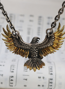 匠艺原创925纯银立体大老鹰吊坠黄铜&18k金翅膀项链潮个性