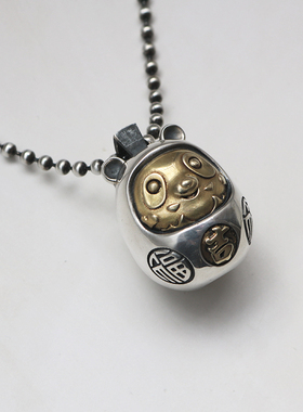 匠艺原创达摩熊墩s925纯银复古文玩潮项链饰吊坠可爱小众个性挂件