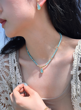 莓拉「果冻海洋」水滴串珠项链小众设计法式度假天河石锁骨链百搭