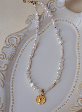 GAGA Studios小众原创天然不规则巴洛克珍珠古币项链女中古风轻奢
