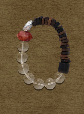 真己 原创设计师款沉香红胶花白水晶手串天然石串珠手链女