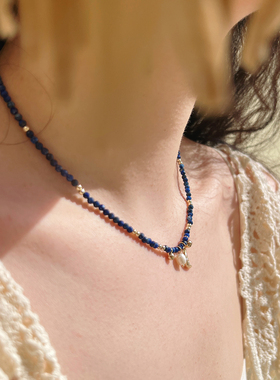 莓拉「南岸情书」青金石串珠项链小众度假风月亮珍珠吊坠锁骨链女