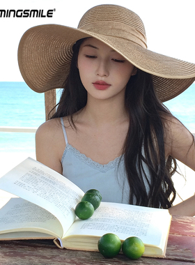 夏季大檐蝴蝶结防晒沙滩帽女