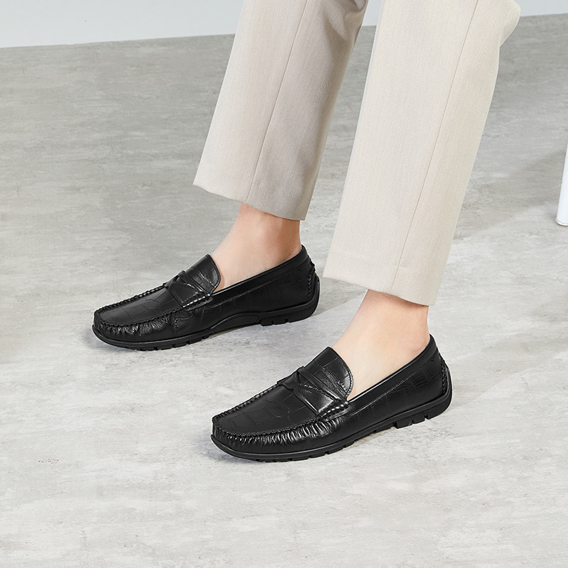 康奈真皮男鞋套脚豆豆鞋男士秋真皮商务休闲一脚蹬乐福鞋,淘宝优惠券,粉丝福利购,淘宝优惠卷