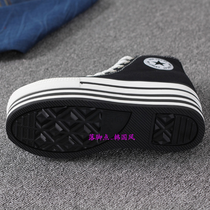 流行猫帆布鞋2018新款韩版内增高高帮鞋厚底