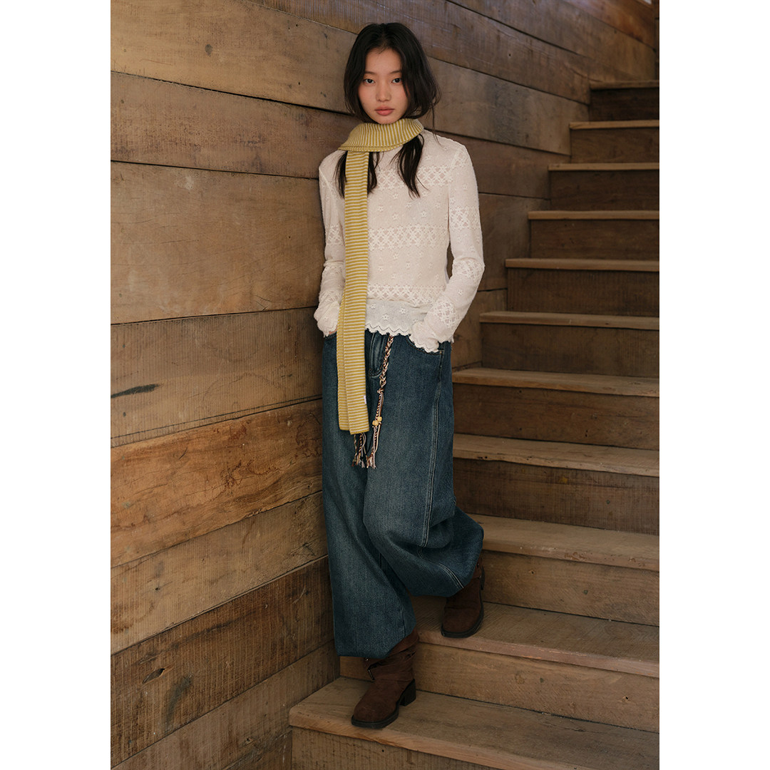 BLUEerror 修身蕾丝高领花边白色打底衫女叠穿内搭显瘦长袖T恤冬,淘宝优惠券,粉丝福利购,淘宝优惠卷