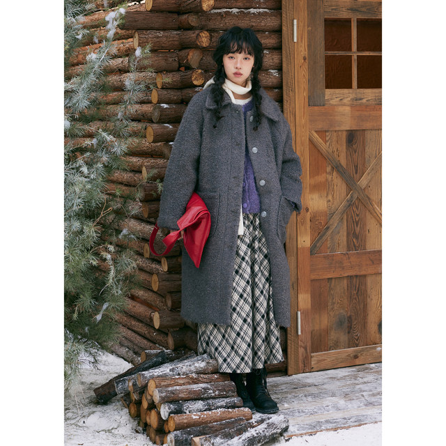 Puff plush lapel wool purple wool coat