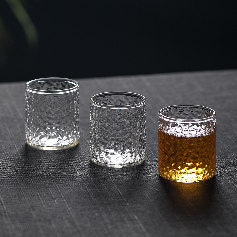 日式锤纹玻璃小茶杯100毫升家用小号水杯耐热喝茶茶具酒杯子套装