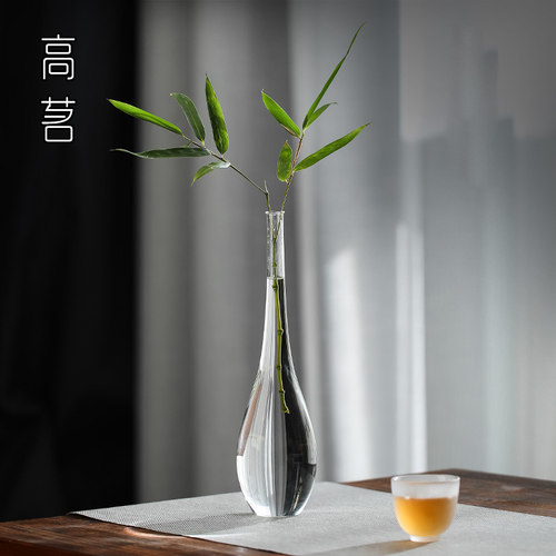 日式玻璃花瓶透明禅意水晶花器水养摆件插花水培玉净瓶甘露观音瓶 - 图0