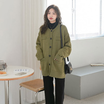 Autumn Winter New Gestation Women Dress Foreign Air Weight Reduction Fashion Splicing Round Collar Needlework Weaters Go Out Loose Cardiovert Jacket