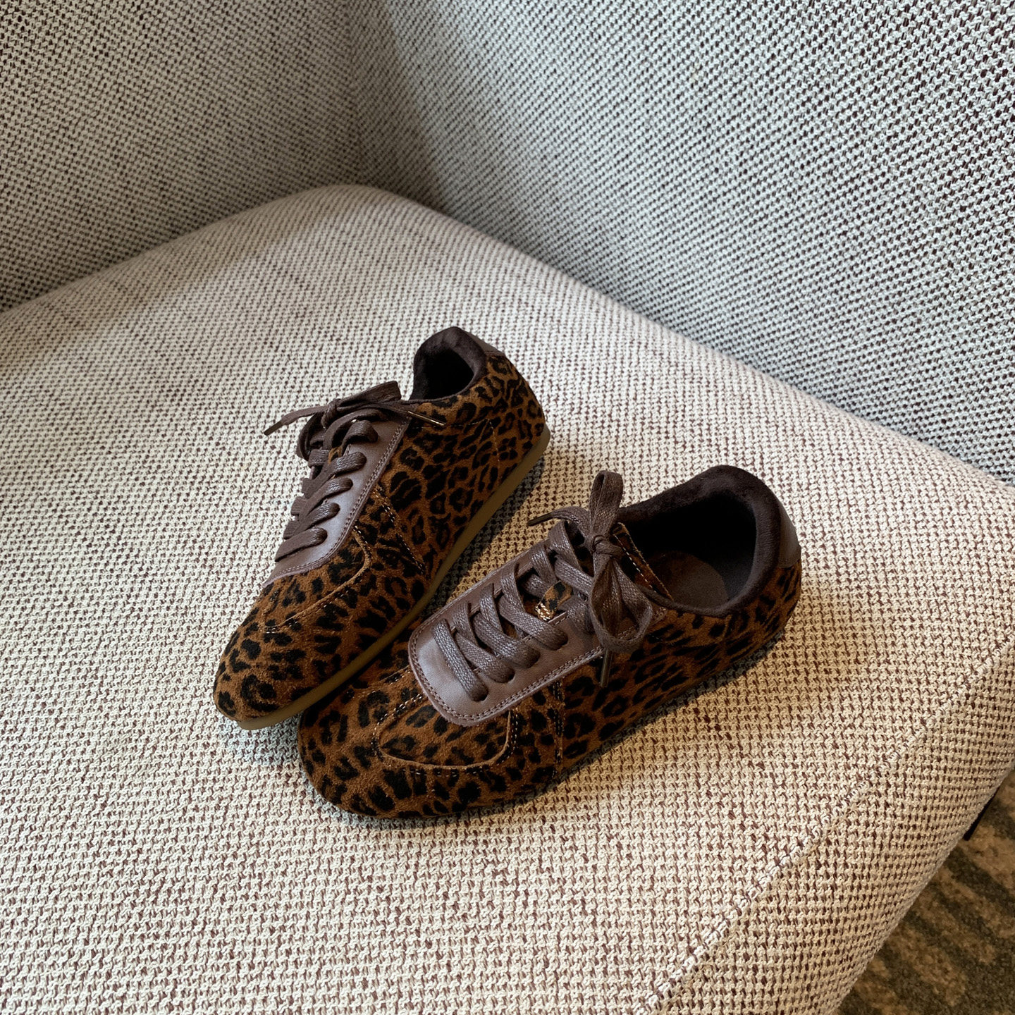 【TFM】内里加绒~豹纹德训鞋女磨砂皮复古系带舒适软底平底休闲鞋,淘宝优惠券,粉丝福利购,淘宝优惠卷