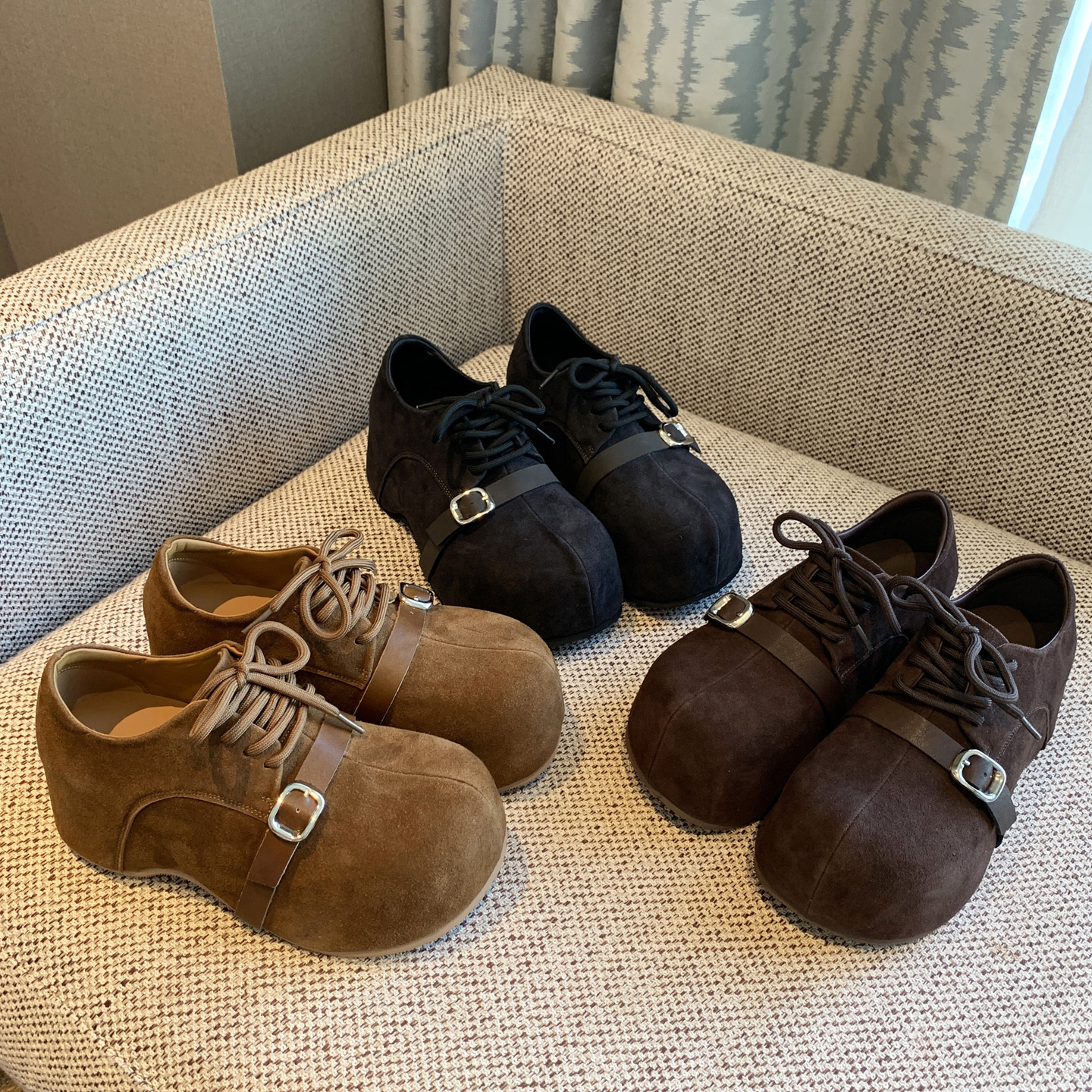 【TFM】内增高6CM~丑萌勃肯鞋女新款厚底皮带扣复古系带休闲潮鞋 - 图3